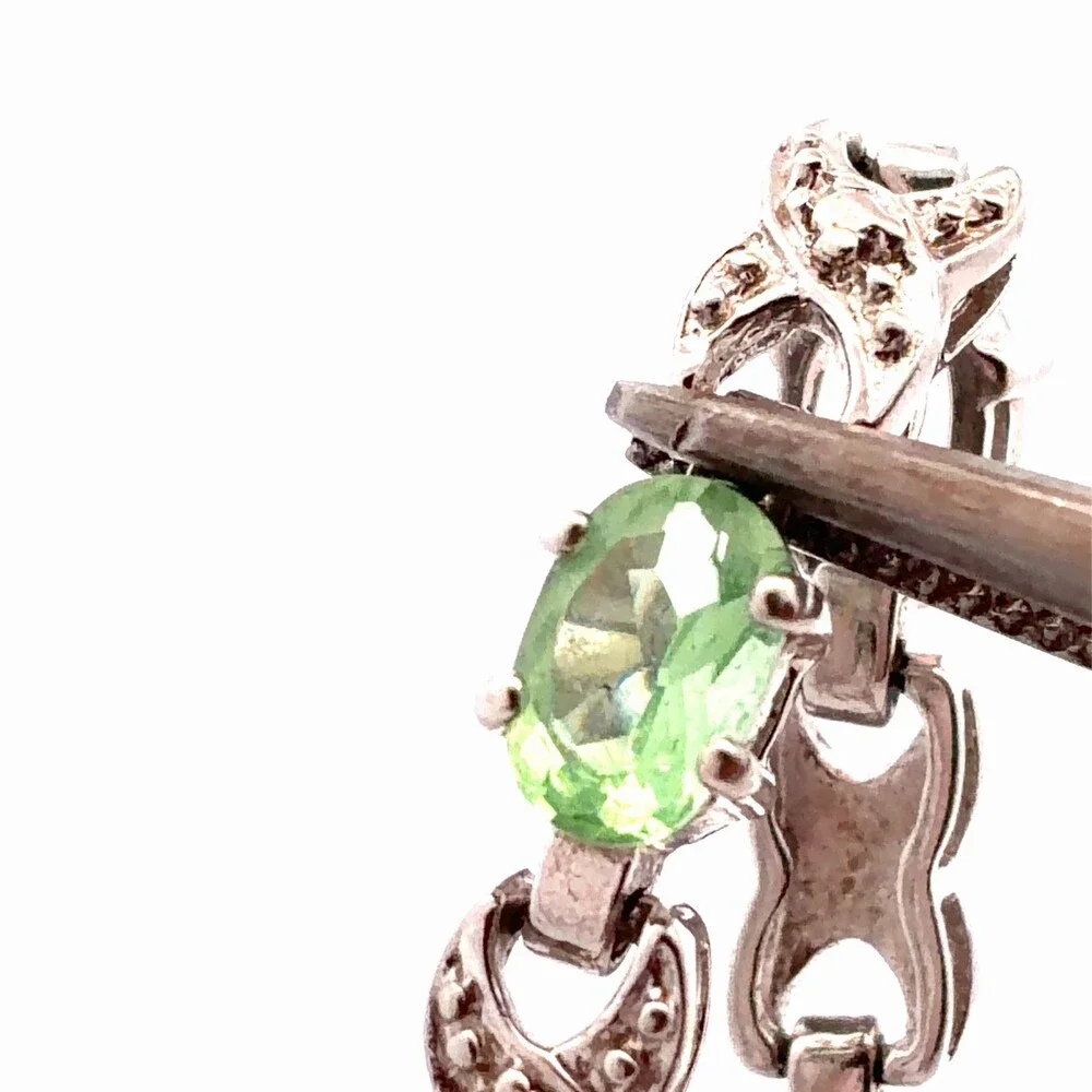 Designer Sterling Silver Pink & Green Cubic Zirconia Chain Link Tennis Bracelet